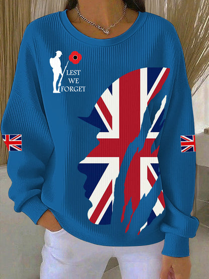 Women's Remembrance Day Lest We Forget Ribbed Round-Neck Sweatshirt