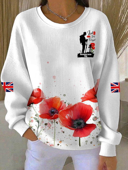 Women's Remembrance Day Lest We Forget Ribbed Round-Neck Sweatshirt