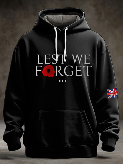 Men's Lest We Forget Printed Oversized Drop-Shoulder Hoodie with Pockets