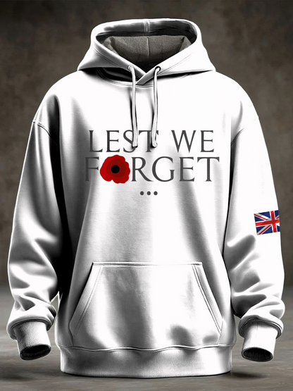 Men's Lest We Forget Printed Oversized Drop-Shoulder Hoodie with Pockets