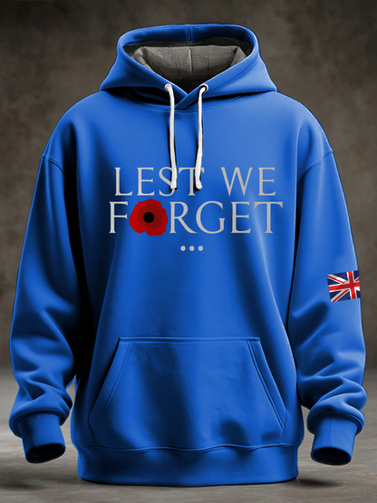 Men's Lest We Forget Printed Oversized Drop-Shoulder Hoodie with Pockets