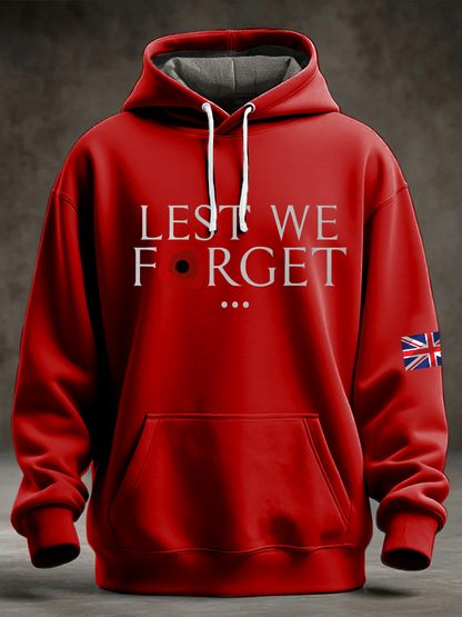 Men's Lest We Forget Printed Oversized Drop-Shoulder Hoodie with Pockets