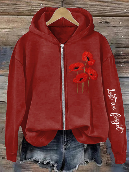 Women's Remembrance Day Poppy Floral Printed Hoodie Jacket
