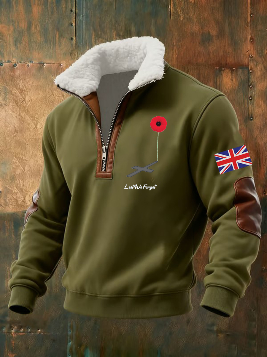 Men's Lest We Forget Printed baggy zip-up hoodie