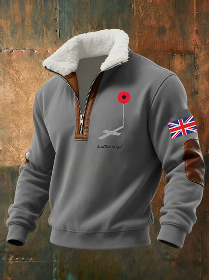 Men's Lest We Forget Printed baggy zip-up hoodie