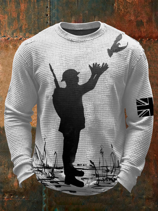 Men's Soldiers release peace doves Print Waffle Long Sleeve T-Shirt