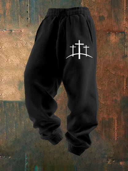 Men's Retro Faith Print Loose Casual Pants