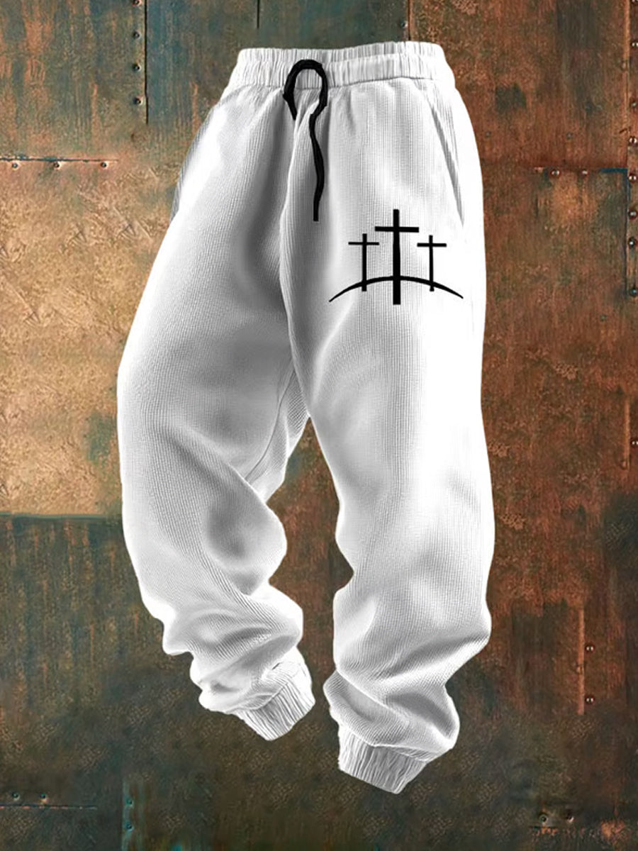 Men's Retro Faith Print Loose Casual Pants