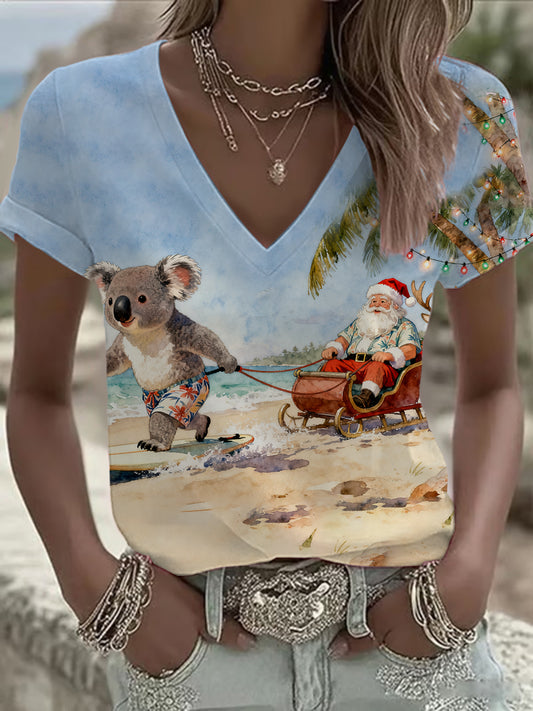 Women's Funny Koala Christmas Printed T-shirt
