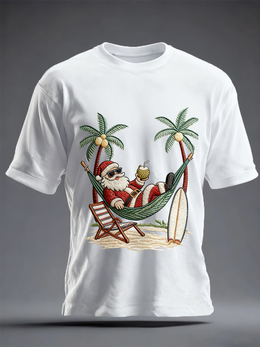 Men's Vintage Holiday Santa Claus Print Casual Tee