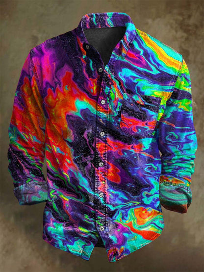 Abstract Color Clash Art Rendering Casual Printed Long Sleeve Shirt