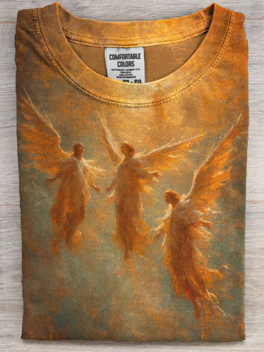 Vintage Angel Print Casual Short Sleeve T-Shirt