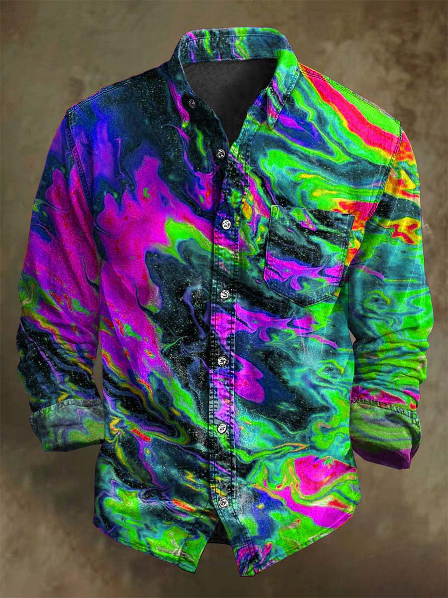 Abstract Color Clash Art Rendering Casual Printed Long Sleeve Shirt