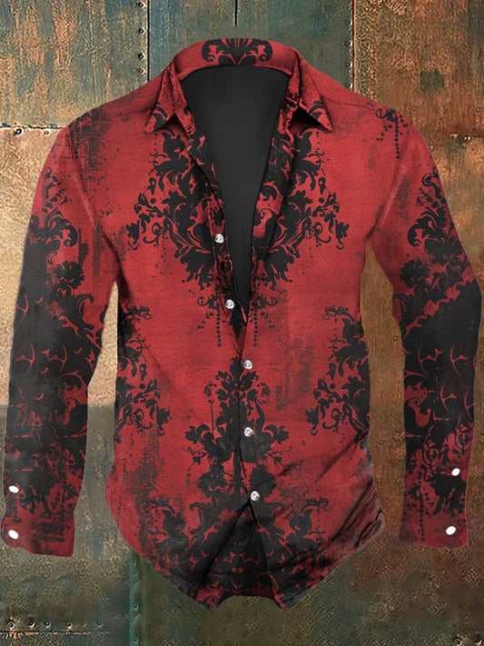 Men's Retro Graphic Print Casual Shirt Long Sleeve