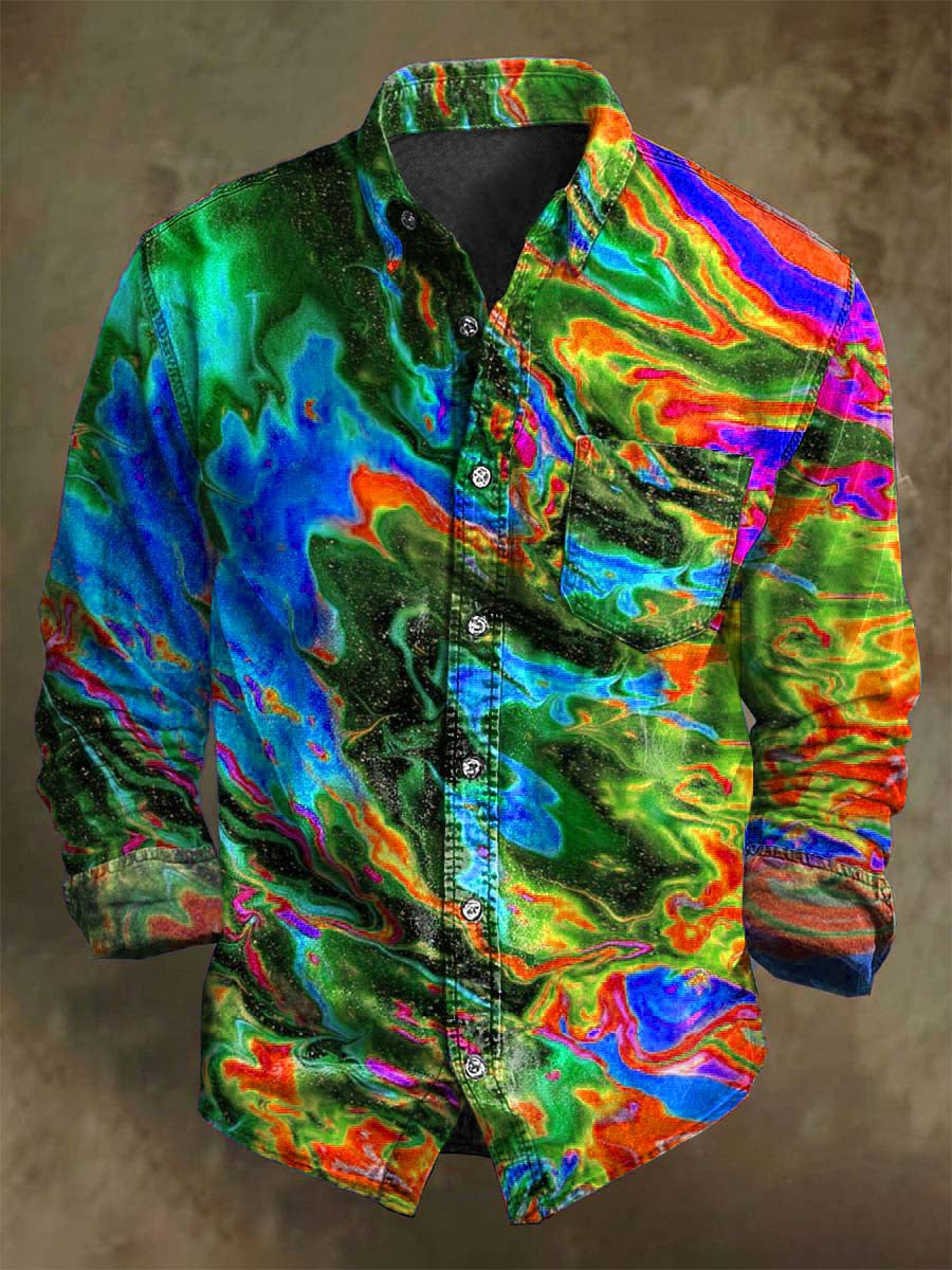 Abstract Color Clash Art Rendering Casual Printed Long Sleeve Shirt