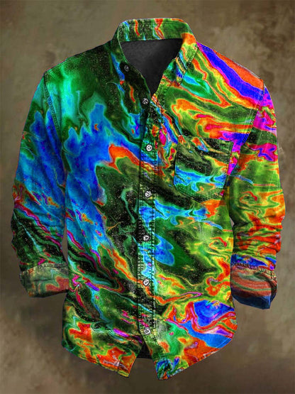 Abstract Color Clash Art Rendering Casual Printed Long Sleeve Shirt