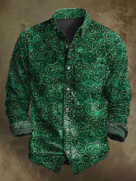 Vintage Abstract Swirl Print Casual Long Sleeve Shirt