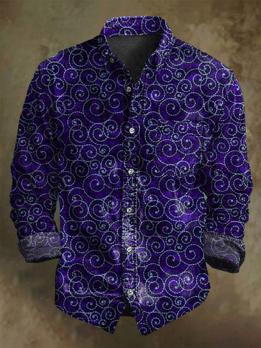 Vintage Abstract Swirl Print Casual Long Sleeve Shirt