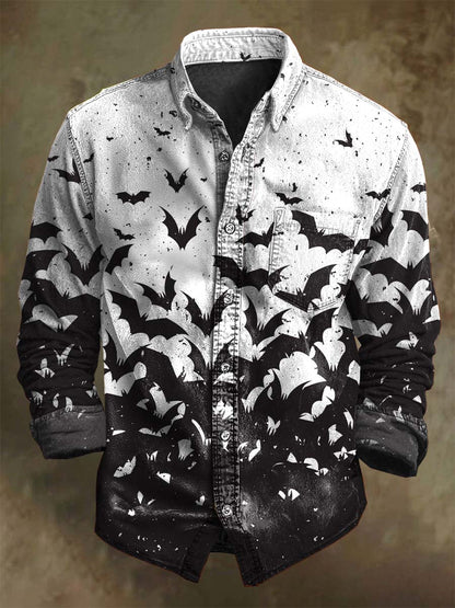 Halloween Gradient Bat Print Casual Long-Sleeve Shirt