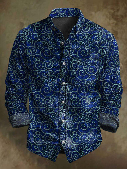 Vintage Abstract Swirl Print Casual Long Sleeve Shirt