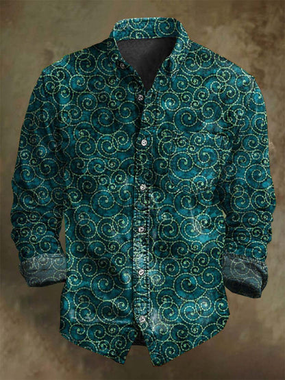 Vintage Abstract Swirl Print Casual Long Sleeve Shirt