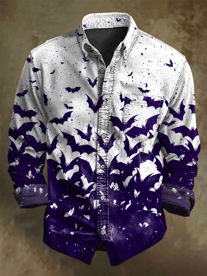 Halloween Gradient Bat Print Casual Long-Sleeve Shirt