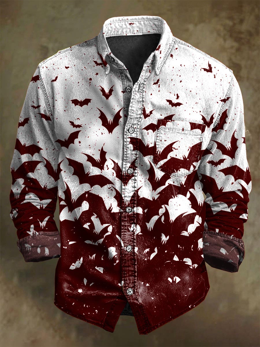 Halloween Gradient Bat Print Casual Long-Sleeve Shirt