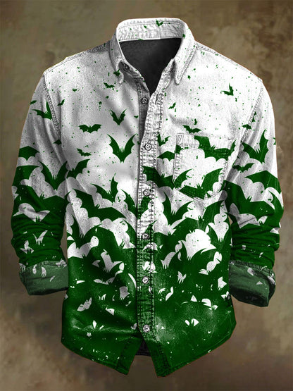 Halloween Gradient Bat Print Casual Long-Sleeve Shirt