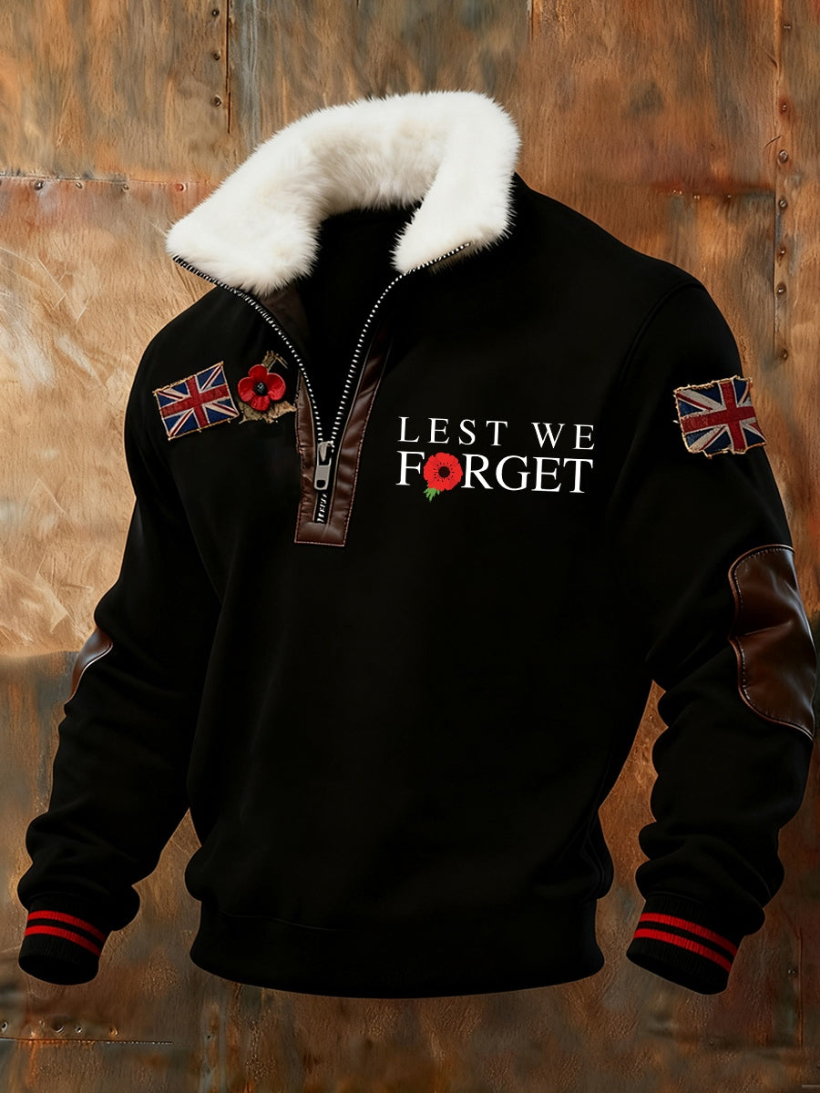 Men's Memorial Day "Forget Me Not" Poppy Fur Collar