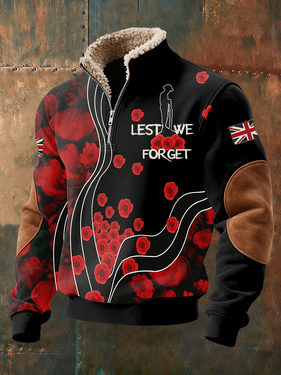 Men's Remembrance Day Lest We Forget Baggy Zip-up Hoodie