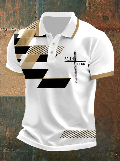 Men's Faith Over Fear Cross Faith Geometric Print Casual Polo