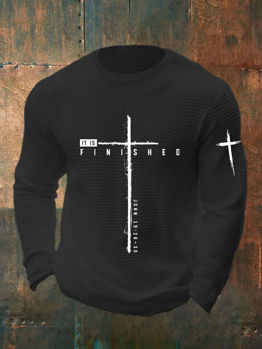 Men's It Is Finished Cross Waffle Print T-shirt