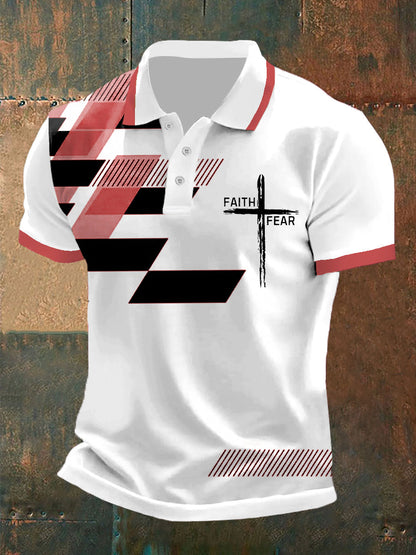 Men's Faith Over Fear Cross Faith Geometric Print Casual Polo