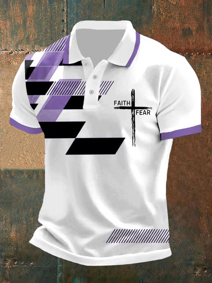 Men's Faith Over Fear Cross Faith Geometric Print Casual Polo