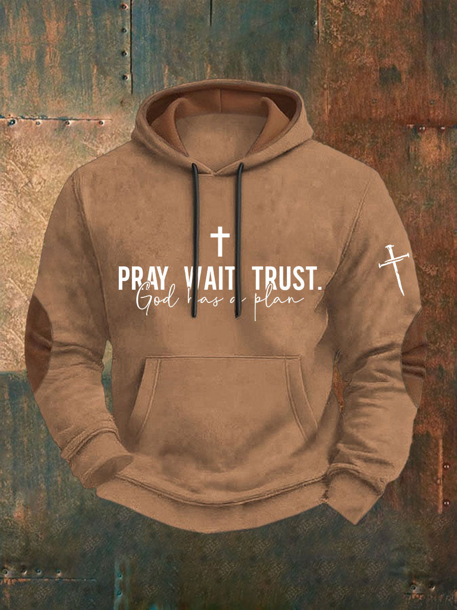 Men's Pray Wait Trust Print Casual Hoodie