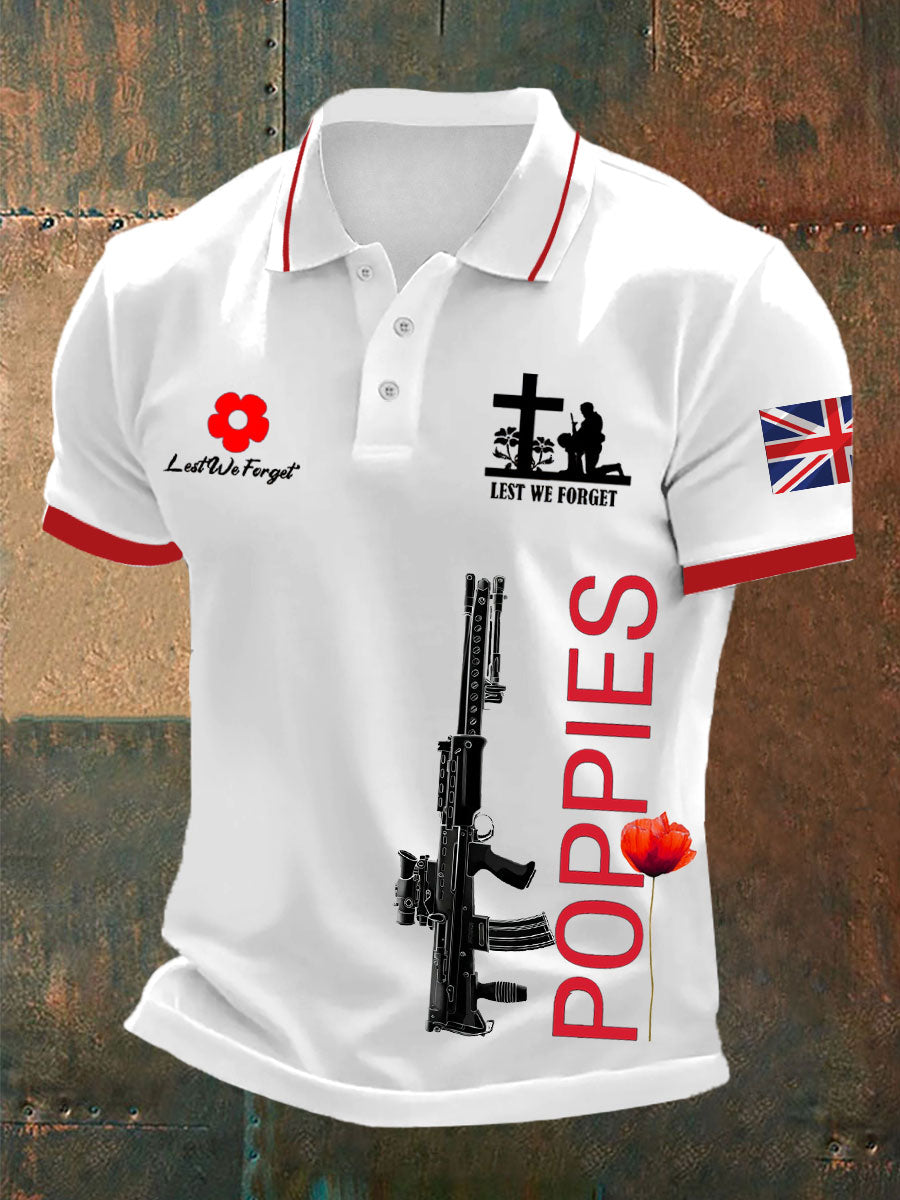 Men's British SA80 and poppies print polo shirt