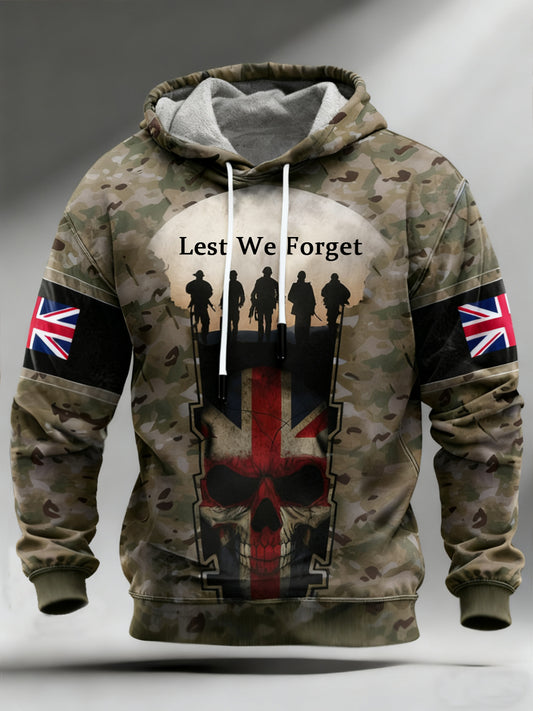 Men's Lest We Forget Veterans UK Flag Camouflage Print Casual Hoodie