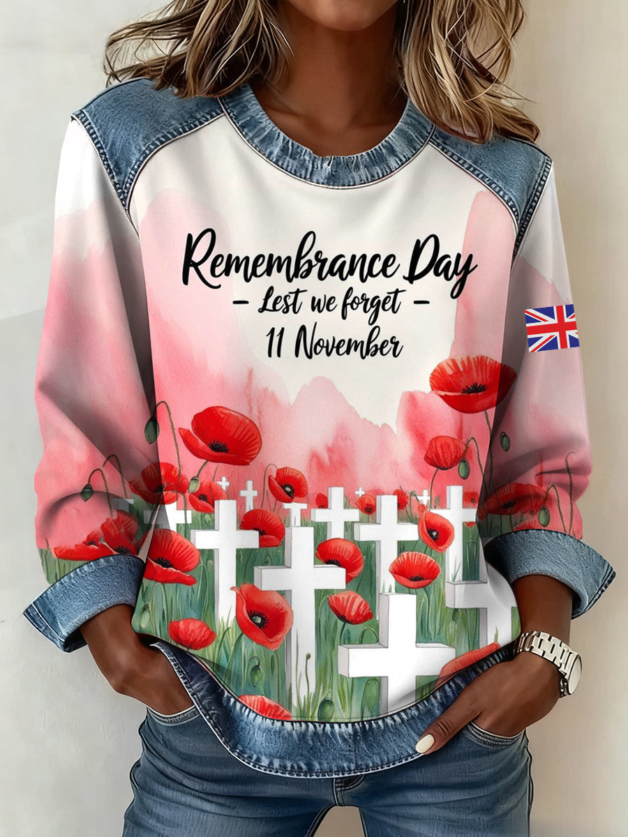 Women's Remembrance Day Pattern Patchwork Sweatshirt
