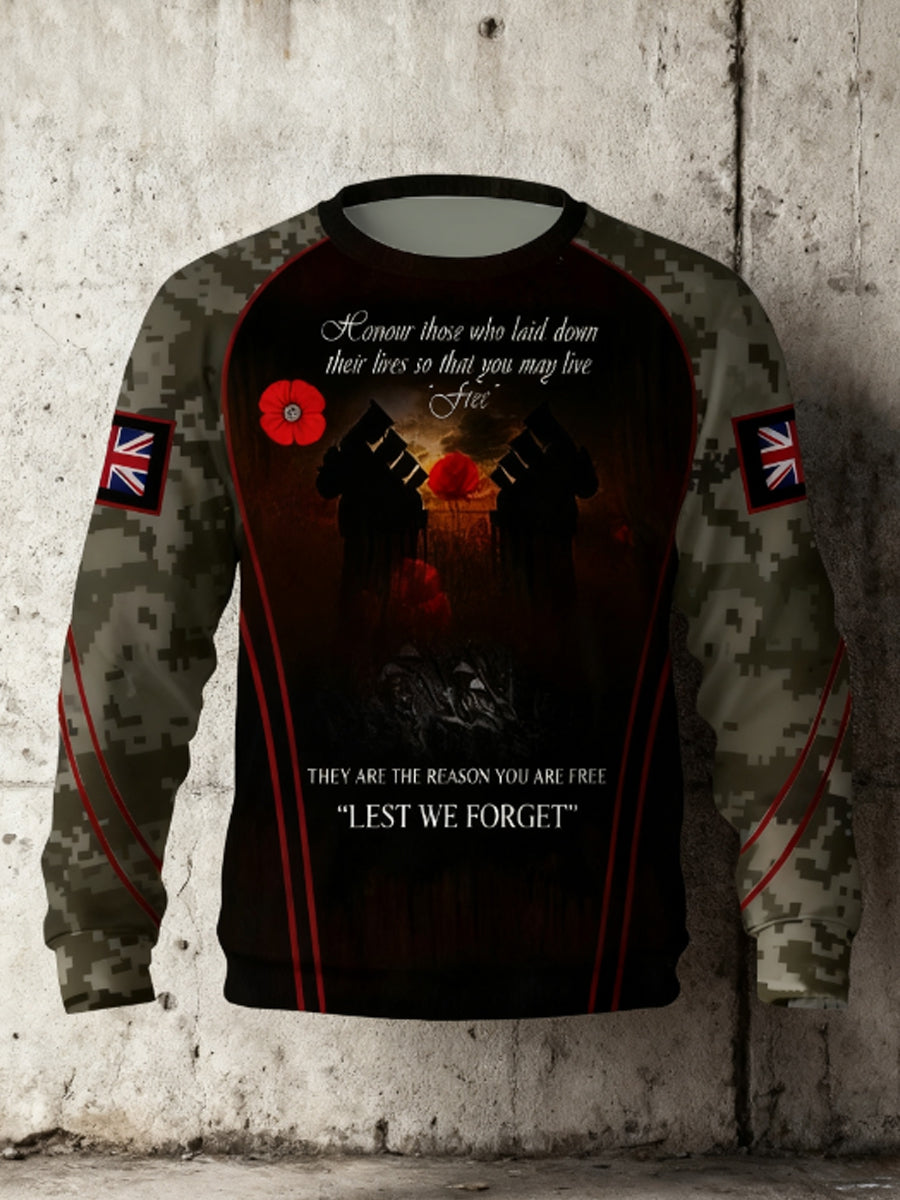 Men's 11th November Remembrance Day LEST WE'S FORGET Poppy Remembrance Crew Neck Sweatshirt