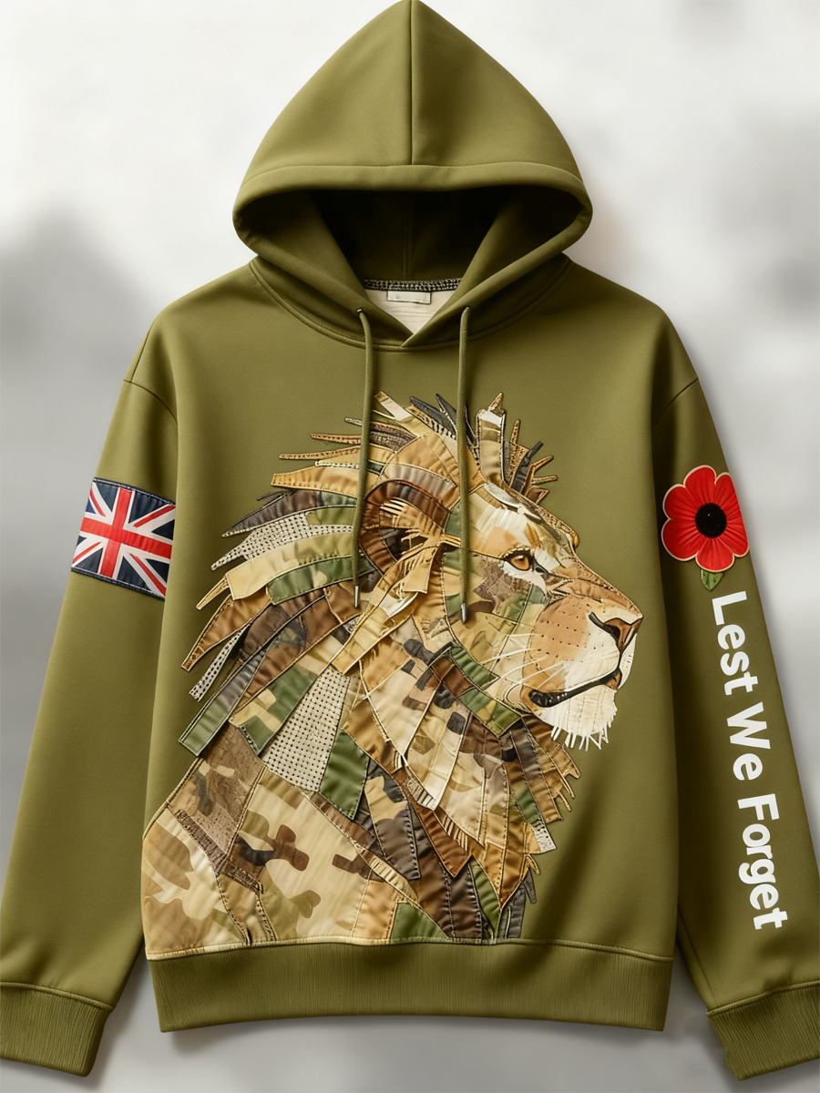Men's British Lion Lest We Forget Drop-Shoulder Hoodie (No Pockets)