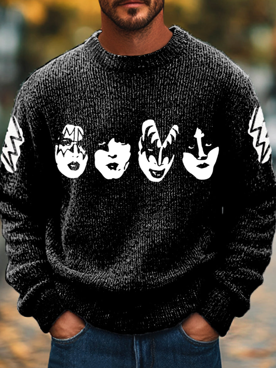 Men's Vintage Rock Commemorative Crew Neck Sweater