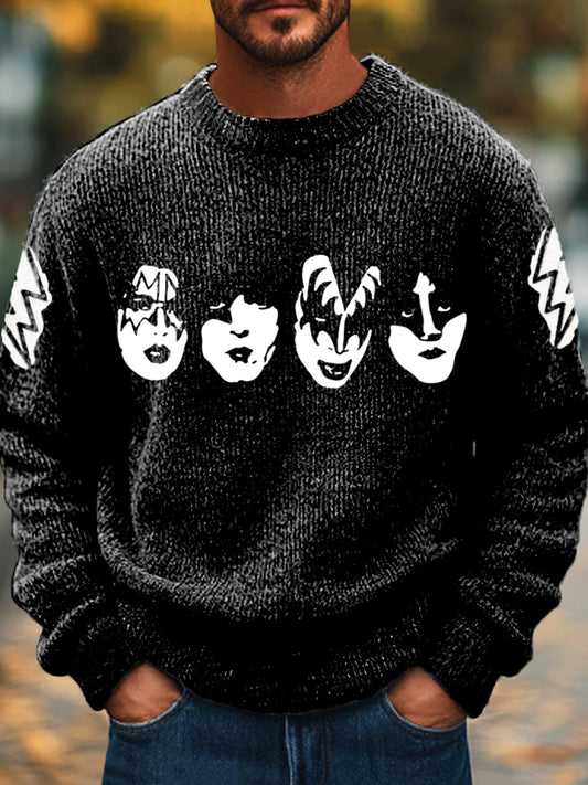 Men's Vintage Rock Commemorative Crew Neck Sweater