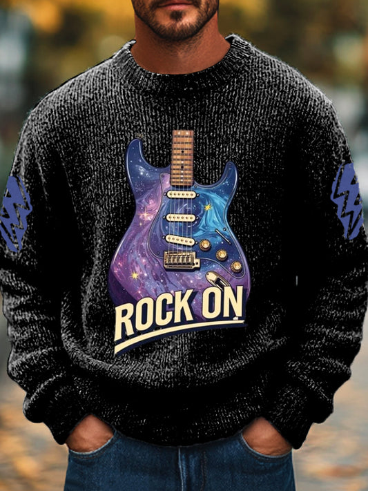 Men's Vintage Rock Guitar Commemorative Crew Neck Sweater