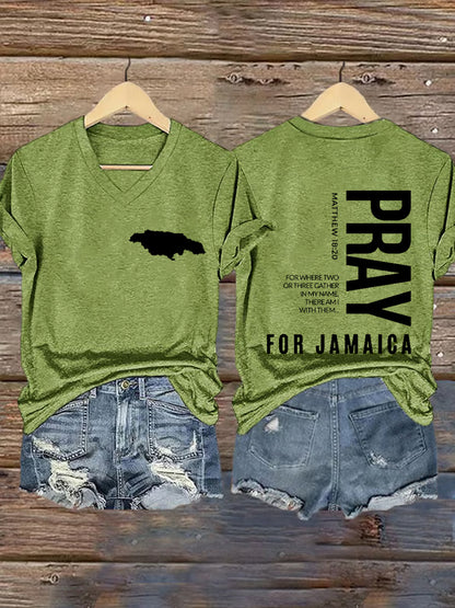 Women'sHurricane Melissa Jamaica Stronger Than The Storm  Pray For Jamaica V-Neck Tee