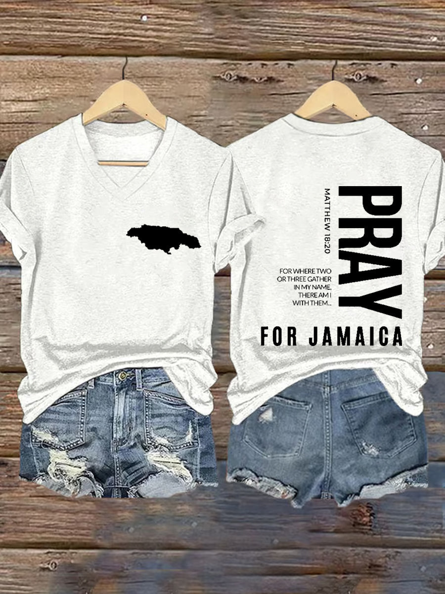 Women'sHurricane Melissa Jamaica Stronger Than The Storm  Pray For Jamaica V-Neck Tee