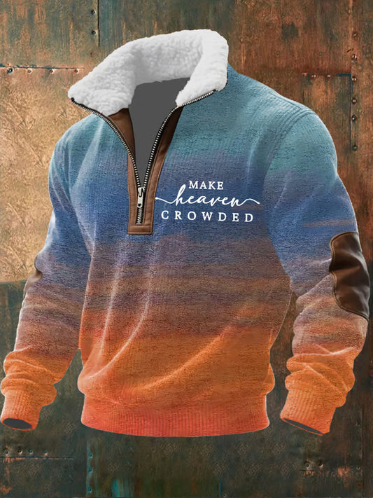 Men's Retro Artistic Faith Casual Thick Sweatshirt with Fur Collar