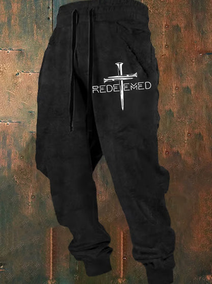 XKZ038 tag信仰 Men's Retro Faith Print Loose Casual Pants