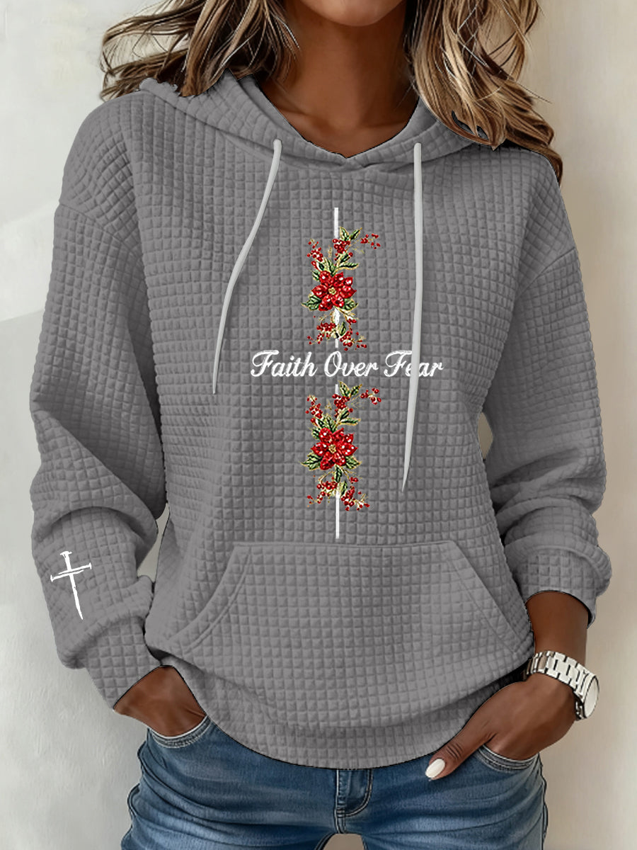 Women's Faith Over Fear Waffle Print Casual Top