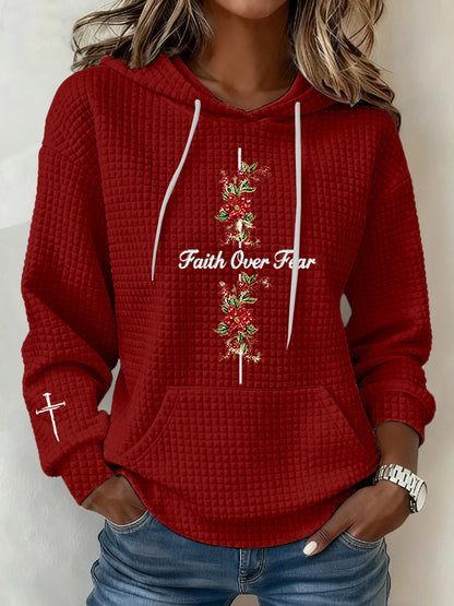 Women's Faith Over Fear Waffle Print Casual Top