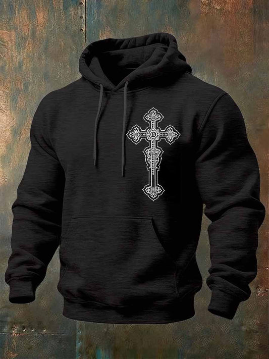 Retro Faith Print Casual Hooded Sweatshirt